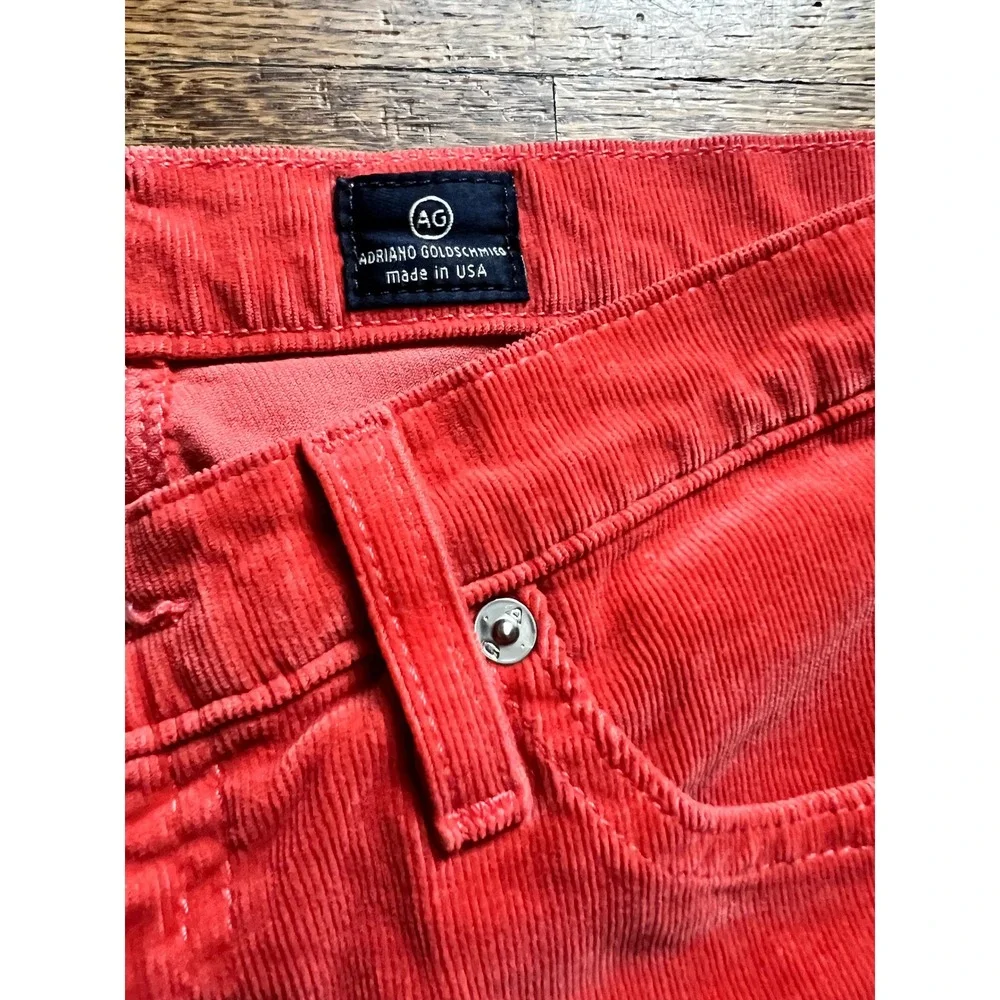 AG Adriano Goldschmied The Stevie Slim Straight Corduroy Pants Coral Red 29R